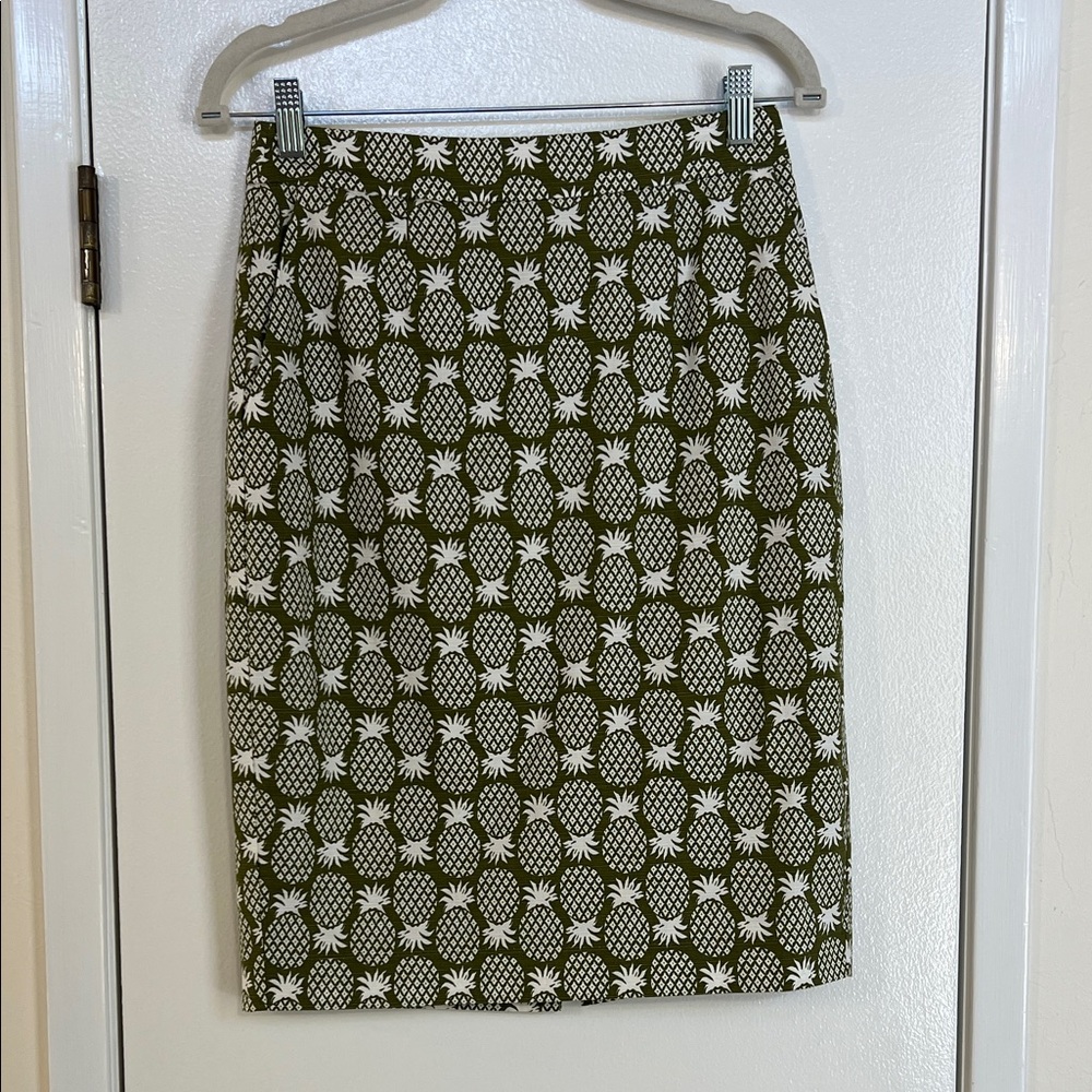 Boden Olive Pineapple Print Pencil Skirt